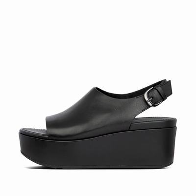 Fitflop Eloise Leather Back-Strap - Keilsandaletten Damen - Schwarz (FDX489756)